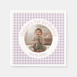 Personalized Lavender Gingham Birthday Photo Pappersservett