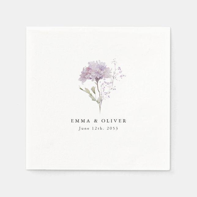 Personalized Lavender hydrangea Watercolor Wedding Pappersservett (Framsidan)