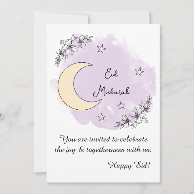 Personalized Lavender Line Art Eid Invitation Inbjudningar (Framsida)