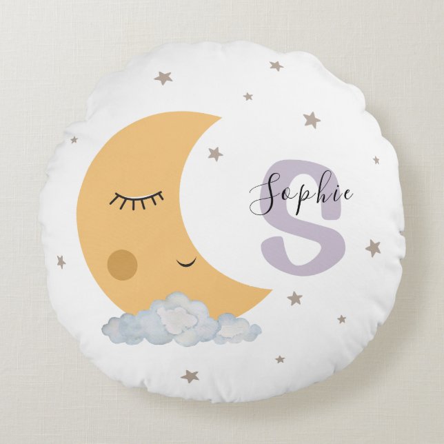 Personalized Lavender Moon Nursery Pillow Custom Rund Kudde (Framsidan)