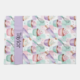 Personalized Lavender Teal Cupcake Pattern Kökshandduk