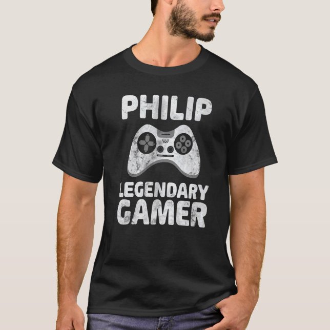 Personalized Legendary Gamer Shirt Philip Name Vid T (Framsida)