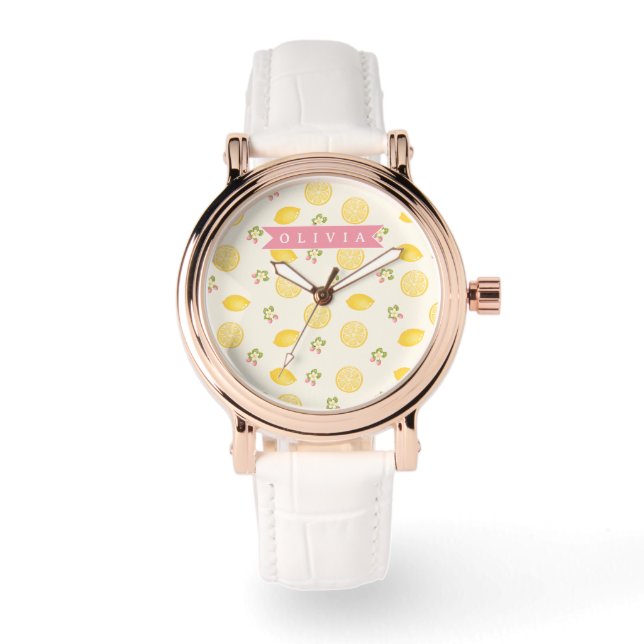 Personalized Lemon Floral Summer Custom Name Armbandsur (Framsida)