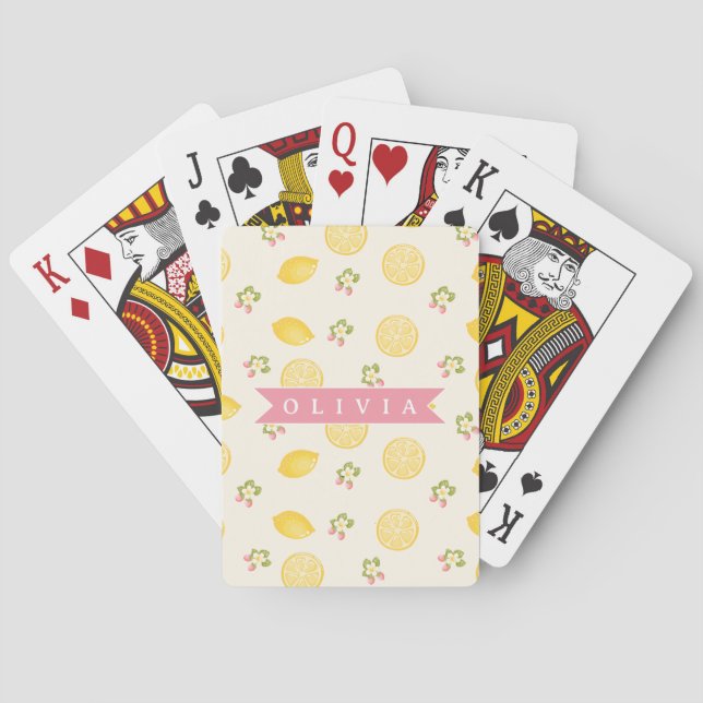 Personalized Lemon Floral Summer Custom Name Casinokort (Baksidan)