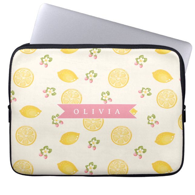 Personalized Lemon Floral Summer Custom Name Laptop Fodral (Framsidan)