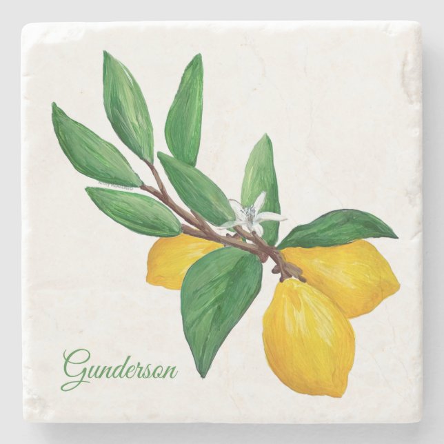Personalized Lemon Leaf |  Yellow Green Name  Stenunderlägg (Framsidan)