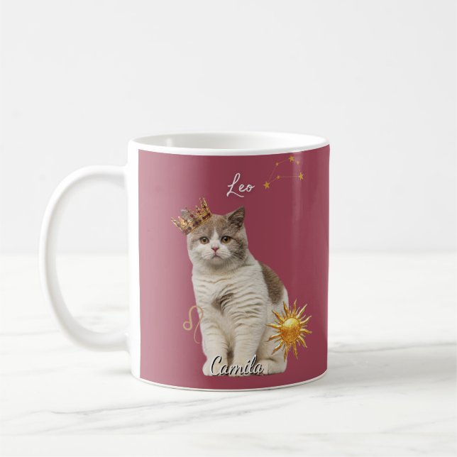 Personalized Leo Cat Mug with Name Kaffemugg (Vänster)
