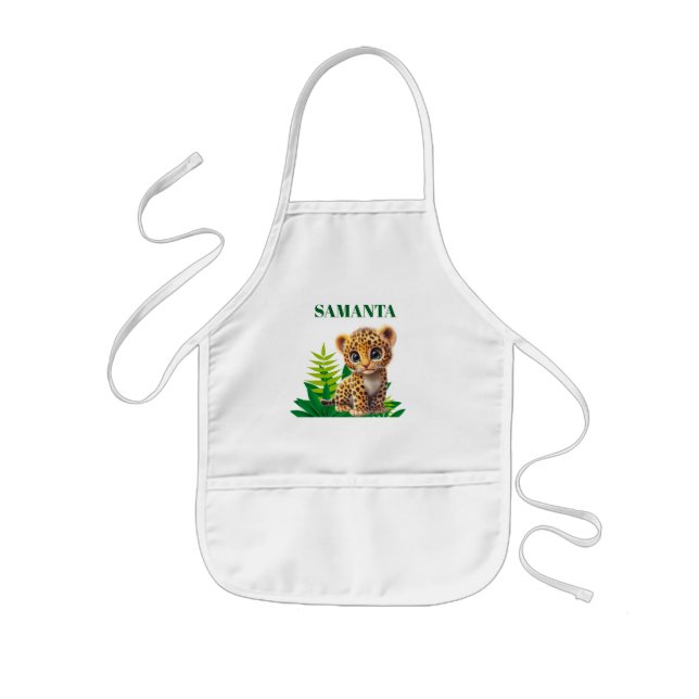 Personalized Leopard Kids Art Apron Barnförkläde (Framsidan)
