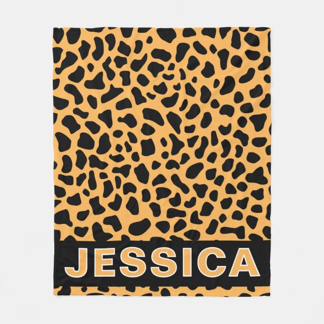 Personalized Leopard Print Custom Name Wild Animal Fleecefilt (Framsidan)