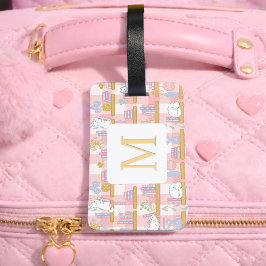 Personalized Letter Cats Library Book Girl Pink Bagagebricka