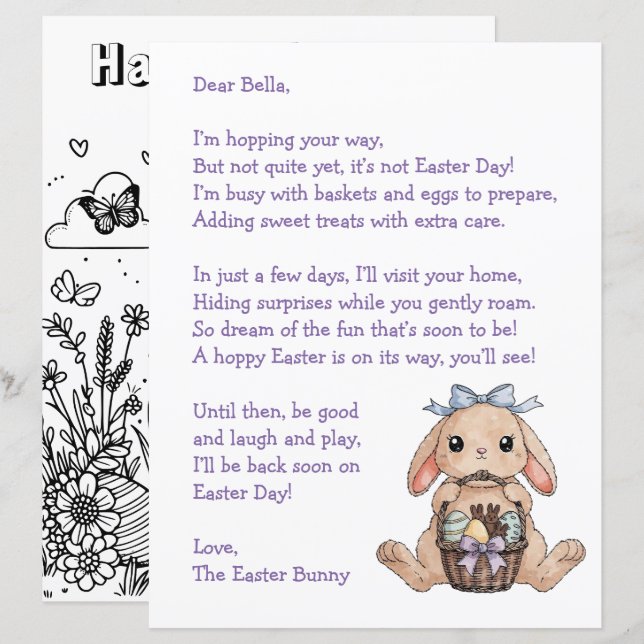Personalized Letter & from the Easter Bunny (Fram/baksida)