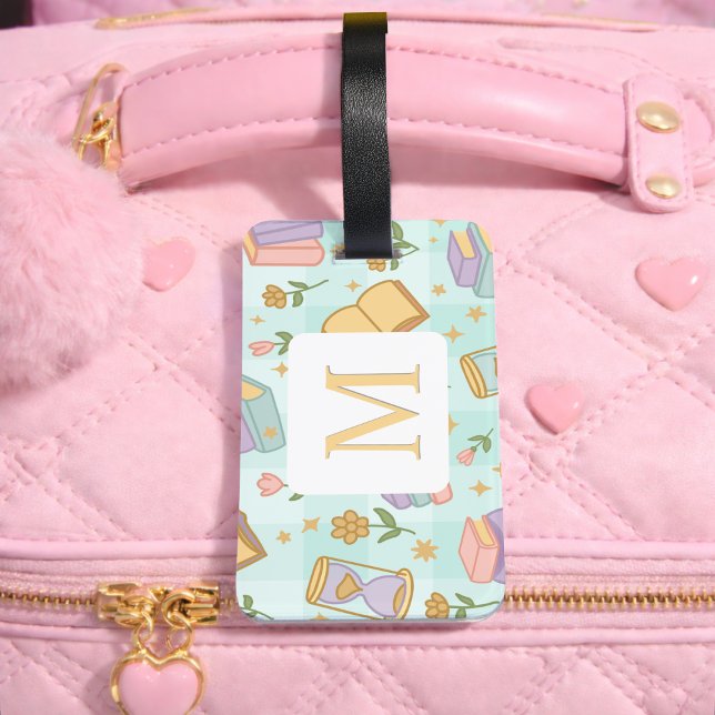 Personalized Letter Magic Books Girl School Green Bagagebricka (Skapare uppladdad)