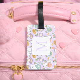 Personalized Letter Tea & Bookish Cat Girl Purple Bagagebricka