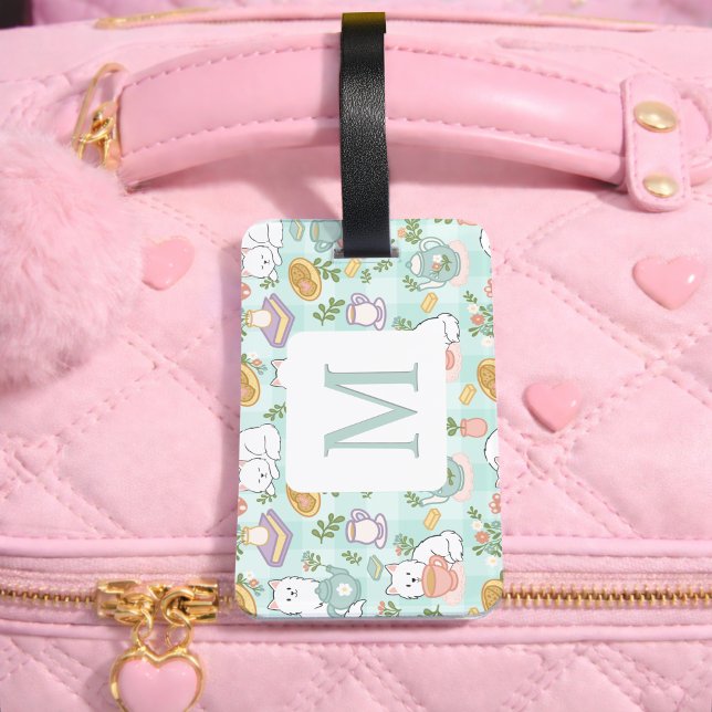 Personalized Letter Tea Bookish Cat Traveler Green Bagagebricka (Skapare uppladdad)