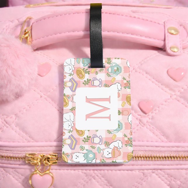 Personalized Letter Tea Bookish Cat Traveler Pink Bagagebricka (Skapare uppladdad)