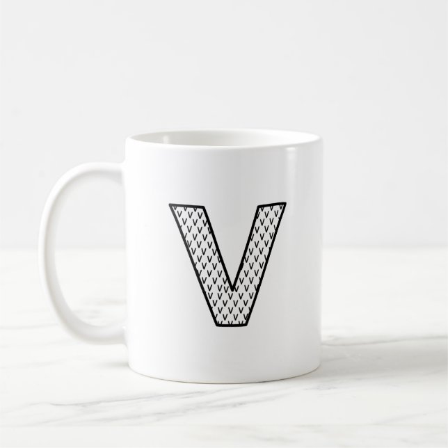 Personalized Letter V Ceramic Monogram Mug Kaffemugg (Vänster)