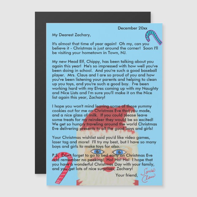Personalized Letters from Santa Blue Child's Name (Fram/baksida)
