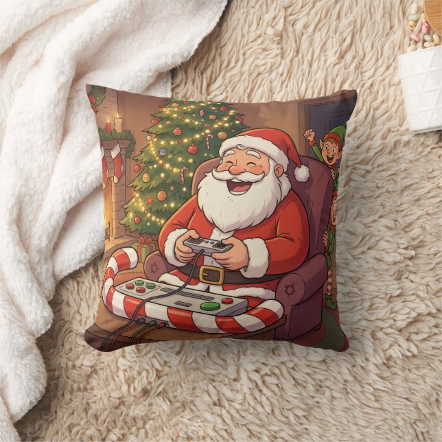 Personalized Level Up Christmas Funny Gamer Santa Kudde (Filt)