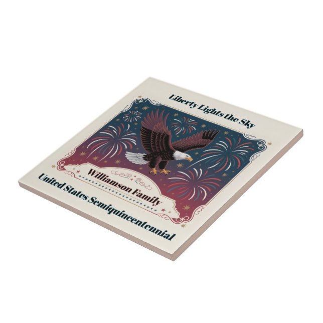 Personalized Liberty Fireworks Eagle Vintage Style Kakelplatta (Sidan)
