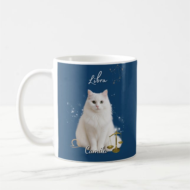 Personalized Libra Cat Mug with Name Kaffemugg (Vänster)