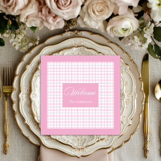 Personalized Light Pink Napkins Classic Plaid Set Pappersservett