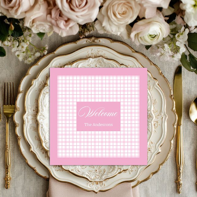 Personalized Light Pink Napkins Classic Plaid Set Pappersservett (Personalized Light Pink Napkins Classic Plaid Set)