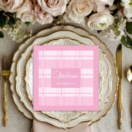 Personalized Light Pink Napkins Elegant Plaid Pappersservett