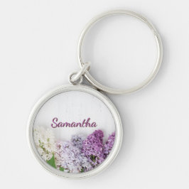 Personalized Lilac Keychain | Spring Name Keychain Rund Silverfärgad Nyckelring