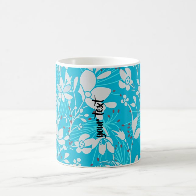 Personalized Line Art Floral in Blue Kaffemugg (Center)