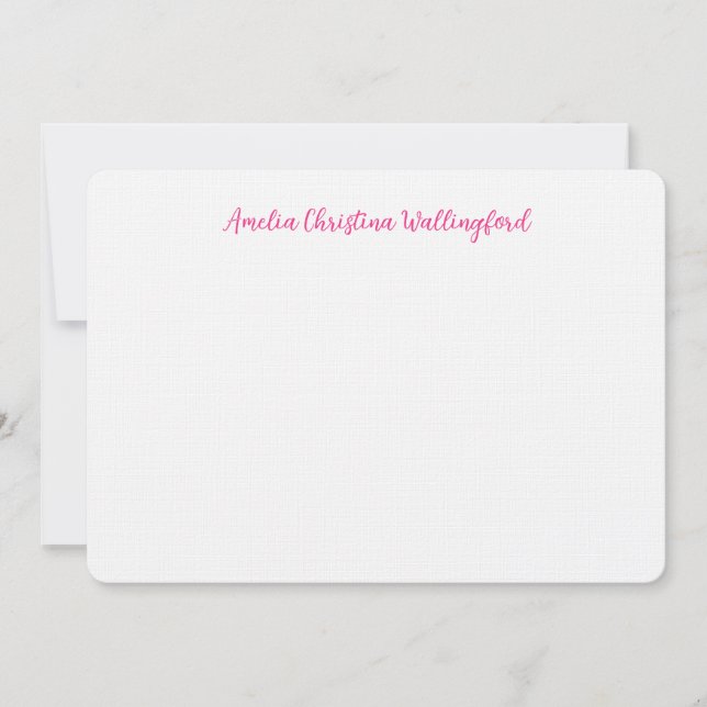Personalized Linen Flat Note Card White and Pink Anteckningskort (Framsida)