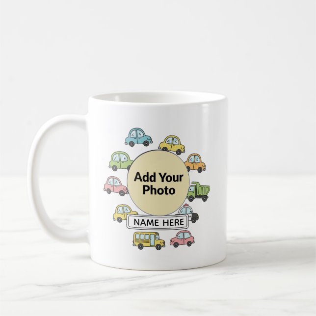 Personalized Little Driver Cars Trucks Photo Kaffemugg (Vänster)