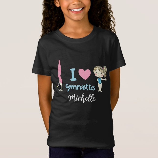 Personalized Little Gymnast Girl,I Love Gymnastics T Shirt (Framsida)