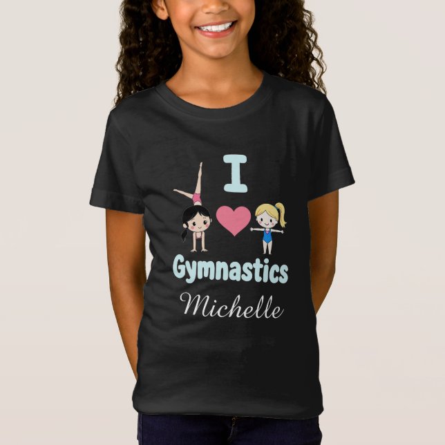 Personalized Little Gymnast Girl,I Love Gymnastics T Shirt (Framsida)