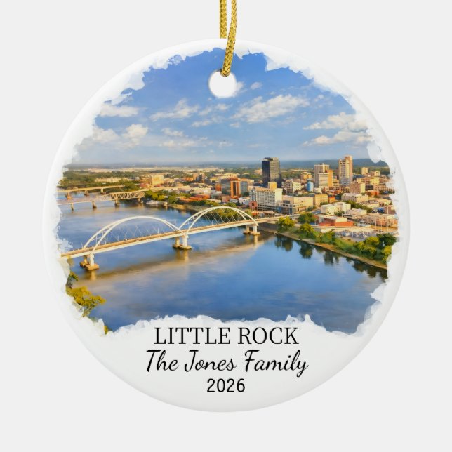 Personalized Little Rock Ornament, Custom Arkansas Julgransprydnad Keramik (Framsidan)