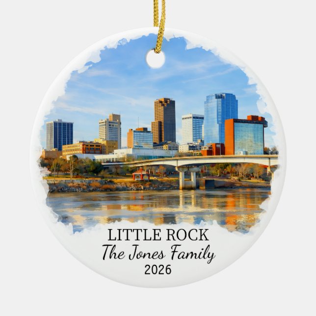 Personalized Little Rock Ornament, Custom Arkansas Julgransprydnad Keramik (Framsidan)