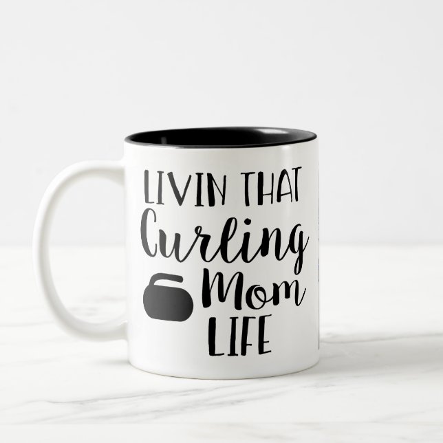 Personalized Living that Curling Mom Life Photo  Två-Tonad Mugg (Vänster)