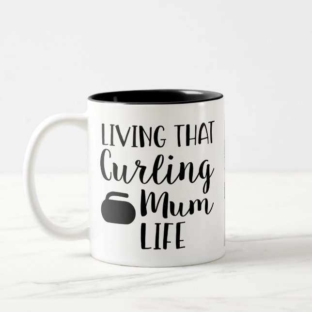Personalized Living that Curling Mum Life Photo  Två-Tonad Mugg (Vänster)