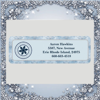 Personalized Logo Ice Blue Frost Snowflake Border Returadress Etikett