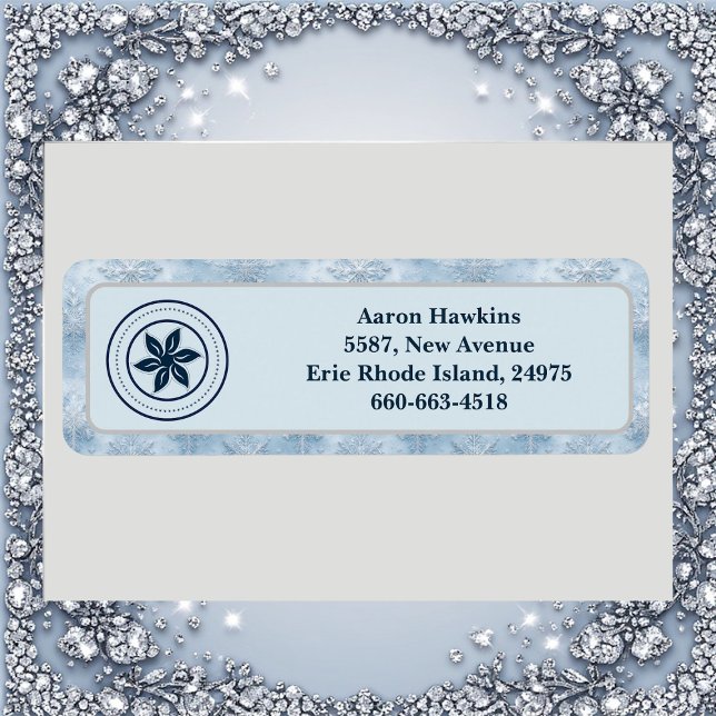 Personalized Logo Ice Blue Frost Snowflake Border Returadress Etikett (Personalized Logo Ice Blue Frost Snowflake Border Label)
