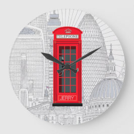 Personalized London Red Phone Booth & Skyline Stor Klocka