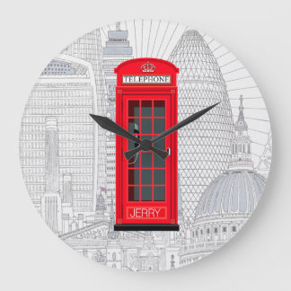Personalized London Red Phone Booth & Skyline Stor Klocka