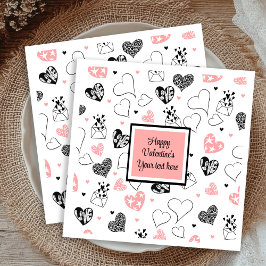 Personalized Love Text Pink Black Hearts Party  Pappersservett
