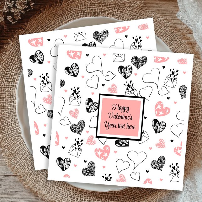 Personalized Love Text Pink Black Hearts Party  Pappersservett (Personalized Love Text Pink Black Hearts Party Napkins

)