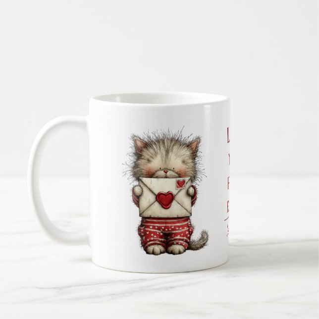 Personalized “Love You Fur-Ever” Cute Cat Valentin Kaffemugg (Vänster)