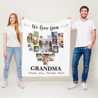 Personalized Love You Grandma Hearts 21 Photo Fleecefilt