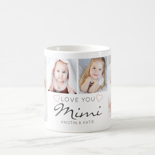 Personalized LOVE YOU MIMI Handwritten 4 Photo Kaffemugg (Center)