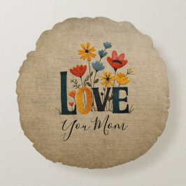 Personalized Love You Mom Floral  Rund Kudde