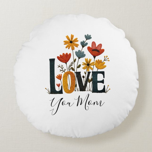 Personalized Love You Mom Floral  Rund Kudde (Framsidan)