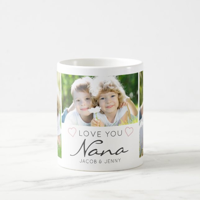 Personalized LOVE YOU NANA Handwritten 3 Photo Kaffemugg (Center)