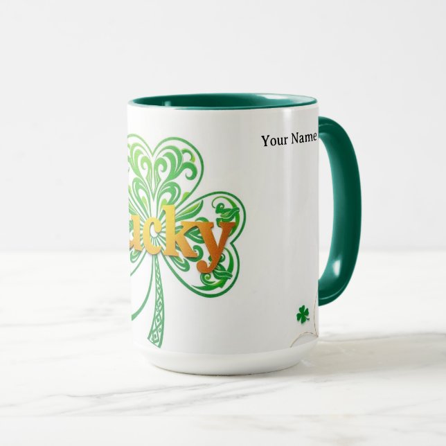 Personalized Lucky Shamrock Green Pattern  Mugg (Framsida höger)